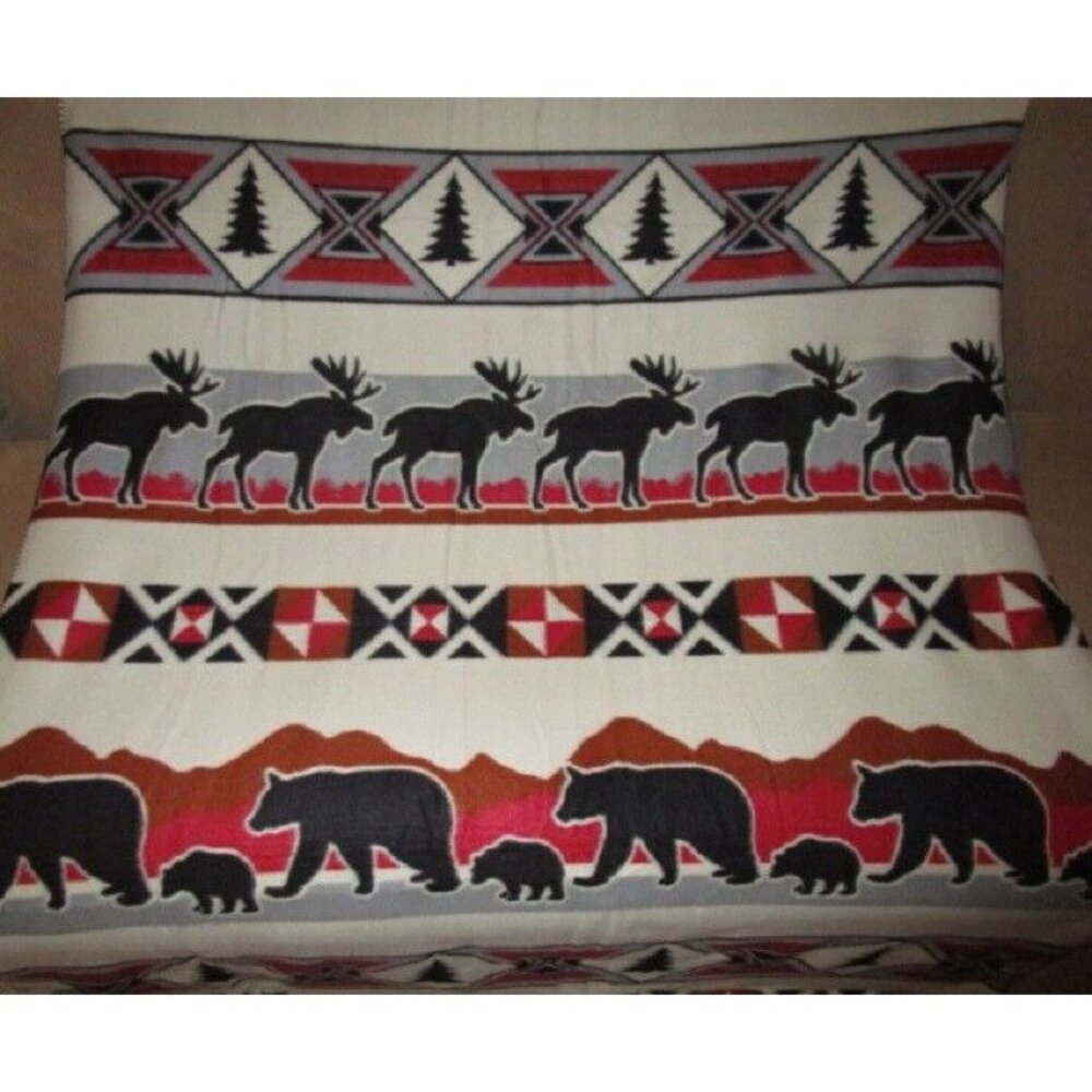 New Southwest Fleece Throw Gift Blanket Reversible Moose Bear Rustic Cabin Decor - Picture 2 of 4